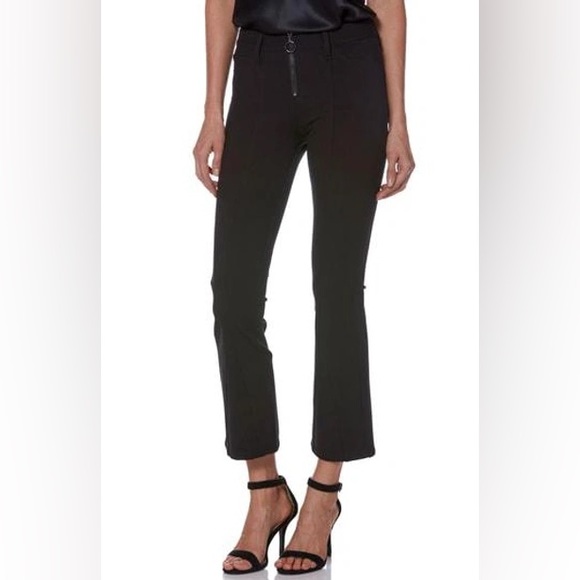 PAIGE New Colette Zip Front Bootcut Crop Flare‎ Ponte Black Pants Trousers 26